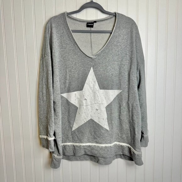 Mono B Grey V-Neck Pullover Sweatshirt Star Graphic K36 - Picture 1 of 4
